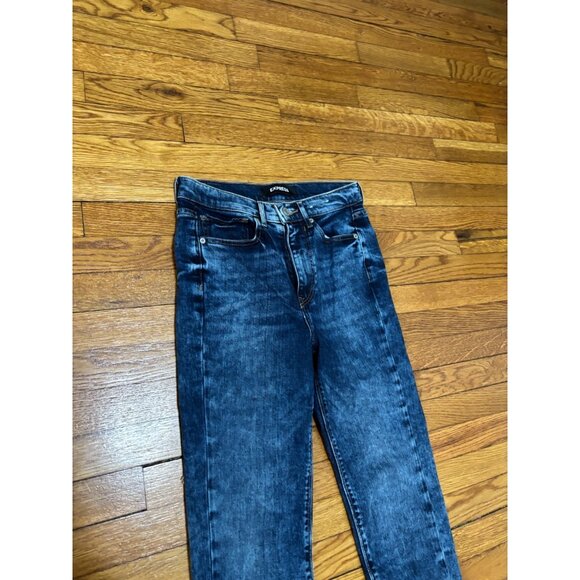 Express Womens Mom Jeans Size 4 4R Blue Dark Wash Stretch Denim Super High Rise - Picture 2 of 6